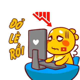 😢 ĐỎ LÈ RỒI! desenho animado, urso, computador, bolsa de valores, vermelho, Vietname whatsapp sticker