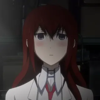 ⚙️ Kurisu Makise Steins;Gate anime, personagem, retrato, cientista, cabelo ruivo whatsapp sticker