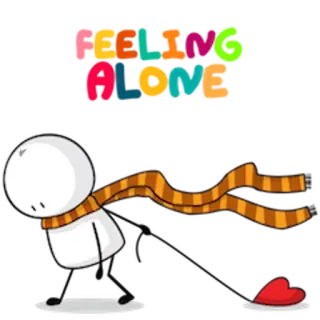 ❤ FEELING ALONE gevoel, alleen, hart, sjaal, stokfiguur, verdriet telegram sticker