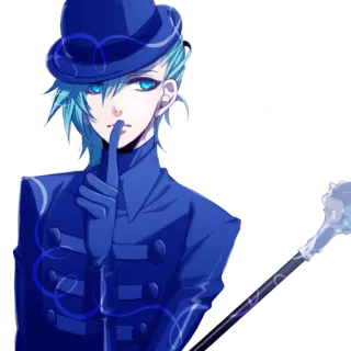 😒 anime, character, blue, man, hat, cane telegram sticker