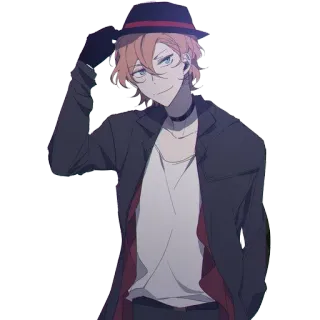 😊 Chuuya Nakahara Bungou Stray Dogs anime, chuuya nakahara, bungou stray dogs, charakter, hut, schwarze jacke telegram sticker
