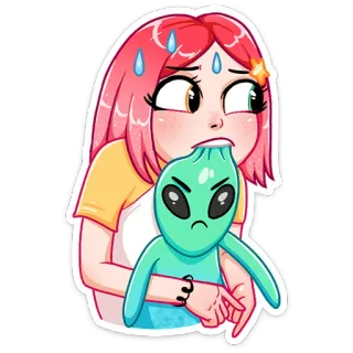 😰 cartoon, girl, alien, humor, funny, cute, anime whatsapp sticker