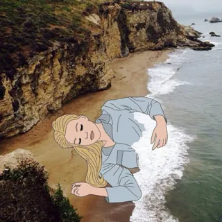 😏 崖, ビーチ, 海, 女性, 自然 telegram sticker