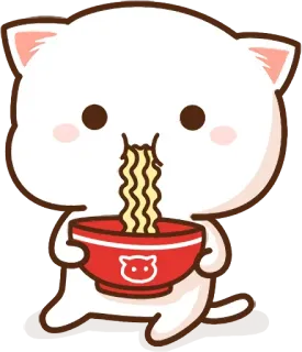 🍜 kot, ramen, jedzenie, słodki, miska, makaron whatsapp sticker
