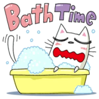 🛁 Bath Time kot, kąpiel, bańki, wanna, słodki, naklejka whatsapp sticker