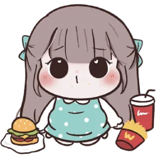 🍓 dễ thương, kawaii, chibi, đồ ăn, burger, khoai tây chiên, soda whatsapp sticker