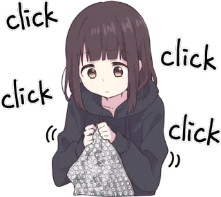 🙂 click anime, girl, clicking, bubble wrap, cute telegram sticker