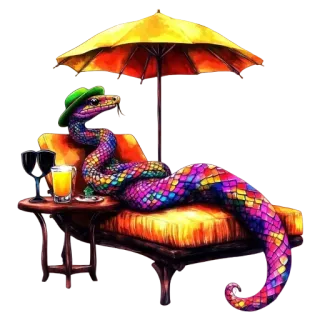🐸 schlange, strand, urlaub, reptil, liegestuhl, bunt, entspannend telegram sticker