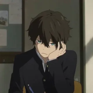 🎷 anime, boy, portrait, school uniform, pensive, cartoon telegram sticker