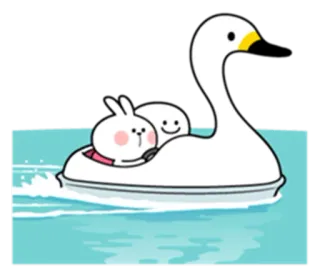 🚣 토끼, 백조, 만화, 귀여운, 사랑스러운, 동물, 우정, 물 telegram sticker