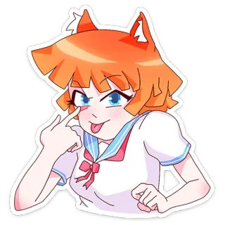 😛 动漫女孩, 卡通, 手指, 舌头, 冒犯手势, 角色 telegram sticker