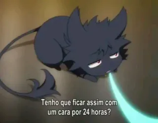 😒 Tenho que ficar assim com um cara por 24 horas? anime, katachtig wezen, uitgeput, vraag, tekst telegram sticker