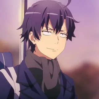 🫓 Hachiman Hikigaya My Teen Romantic Comedy SNAFU อนิเมะ, ตัวละคร, ฮาจิมัง ฮิคิกายะ, My Teen Romantic Comedy SNAFU, ผมสีม่วง, ผ้าพันคอ whatsapp sticker