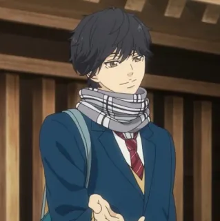 ☕ Аниме, Мужской, Школьная форма, Шарф, Улыбающийся telegram sticker