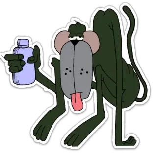 🙁 kreskówka, małpa, zwierzę, butelka, język, postać, zabawny telegram sticker