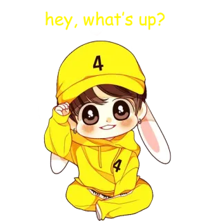👋 4 만화, 치비, 귀여운, 노란색, 토끼 귀 telegram sticker