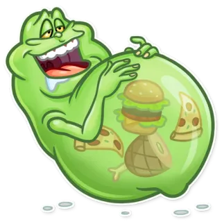 🤤 Slimer Ghostbusters Slimer, Ghostbusters, desenho animado, monstro, comida, hambúrguer, pizza telegram sticker