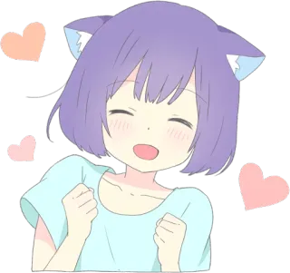 😄 Аниме, Кошачьи ушки, Девочка, Милый, Каваий, Сердце, Счастливый whatsapp sticker
