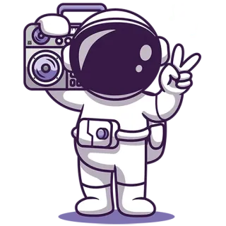 🎼 астронавт, космос, знак мира, бумбокс, мультфильм telegram sticker