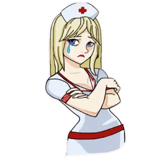 😢 медсестра, грустный, мультфильм, здравоохранение, блондинка telegram sticker