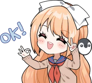 👌 ok! Anime, Garota, Ok, Pinguim, Fofo, Sinal de paz telegram sticker