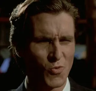 😊 Patrick Bateman American Psycho Patrick Bateman, American Psycho, Christian Bale, Film, Gesicht, Ausdruck telegram sticker