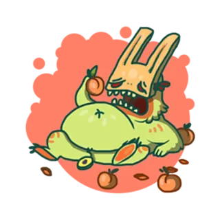 🍑 Desenho animado, Monstro, Pêssego, Fruta, Fantasia, Personagem whatsapp sticker