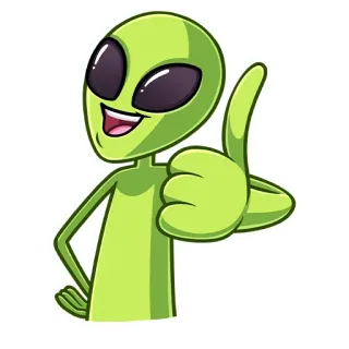 👍 Alien, Cartoon, Daumen hoch, Grün, Freundlich, Gruß telegram sticker