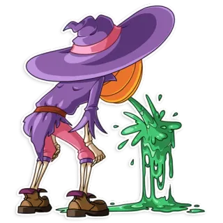 🤮 魔女, ハロウィン, 骸骨, 病気, 吐く, コスチューム telegram sticker