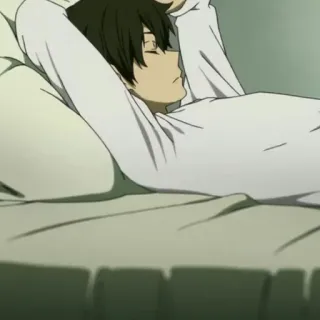 🎐 person, lying down, sleep, anime, bed, resting, relaxation telegram sticker