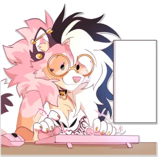 🖥️ furry character furry, anthropomorphic, computer, typing, keyboard, glasses, cute, pastel whatsapp sticker