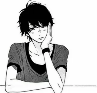 😐 anime, manga, boy, sad, monochrome, portrait, teen, emo telegram sticker