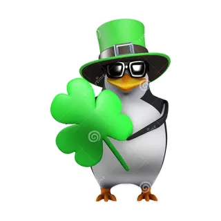 🍀 chim cánh cụt, ngày thánh patrick, cỏ ba lá, xanh lá cây, mũ, may mắn telegram sticker