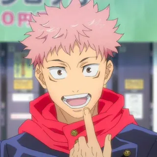 😬 Yuji Itadori Jujutsu Kaisen Аниме, Юдзи Итадори, Магическая битва, средний палец, грубый telegram sticker