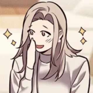 🐈 mujer, persona, dibujo animado, brillos, sonrisa, feliz telegram sticker