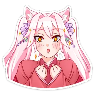 😍 garota anime, orelhas de raposa, kawaii, mangá, fofa, cabelo rosa, surpresa telegram sticker