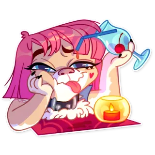 🍹 Desenho animado, Cabelo rosa, Coquetel, Vela, Bonito, Cachorro whatsapp sticker
