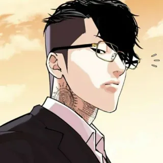 😲 Anime, Brille, Tätowierungen, Ernst, Mann, Anzug telegram sticker