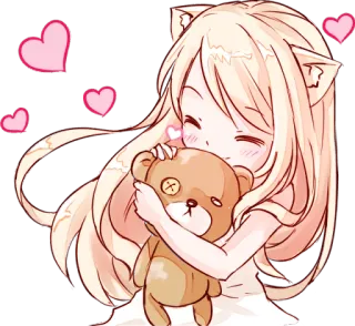 😘 อนิเมะ, สาวหูแมว, หัวใจ, น่ารัก, คาวาอิ, ตุ๊กตาหมี, กอด, ผู้หญิง telegram sticker