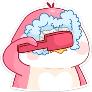 🛁 bird, cartoon, brushing, cute, pink, animal telegram sticker