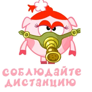 🦠 СОБЛЮДАЙТЕ ДИСТАНЦИЮ desenho animado, máscara, distanciamento social, covid, russo, porco whatsapp sticker