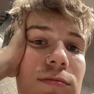 🥺 homem, retrato, rosto, tatuagem, piercing no nariz, selfie telegram sticker