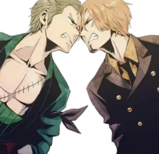 🤔 Roronoa Zoro, Sanji One Piece anime, fighting, rivals, cartoon, one piece telegram sticker