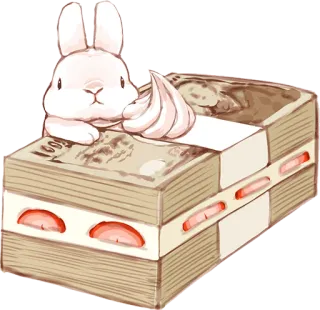 🐰 Hase, Geld, Kuchen, Dessert, Erdbeere, süß, Cartoon whatsapp sticker