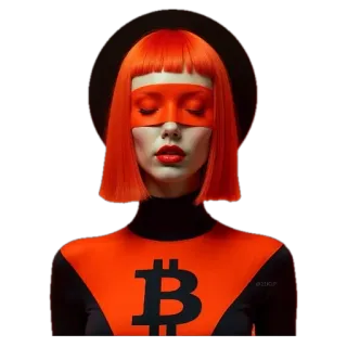 🫥 bitcoin, criptomoneda, mujer, máscara, pelo rojo, moneda digital telegram sticker