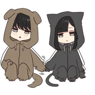 😳 Anime, Animal, Sudadera con capucha, Lindo, Dibujos animados, Pareja telegram sticker