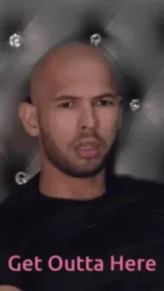 🌟 Andrew Tate Get Outta Here careca, bravo, homem, sério, saia telegram sticker