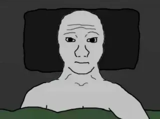 😐 Meme, Wojak, Smutny, Łóżko, Sen telegram sticker