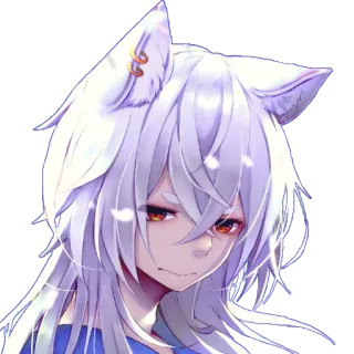 😒 Anime, Neko, Kemonomimi, Gái Anime, Tóc trắng, Mắt đỏ telegram sticker