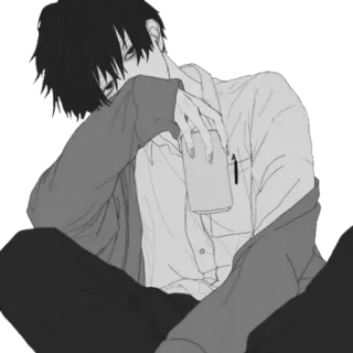 🪁 อนิเมะ, มังงะ, เด็กผู้ชาย, อีโม, เศร้า, นั่ง telegram sticker